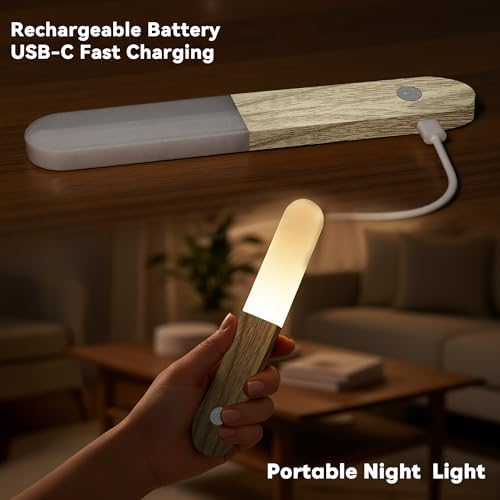 iThird Motion Sensor Light Indoor - Wireless Wall Light, lumi Light, Magnet Rechargeable Wall Sconces, Portable Night Lights, LED Lights for Closet, Bathroom (Beech 3PCS)