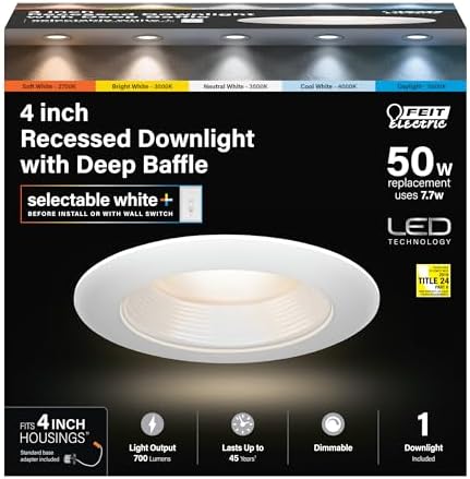 Feit Electric 4in Canless Recessed LED Downlight, 5CCT, 50W Eq