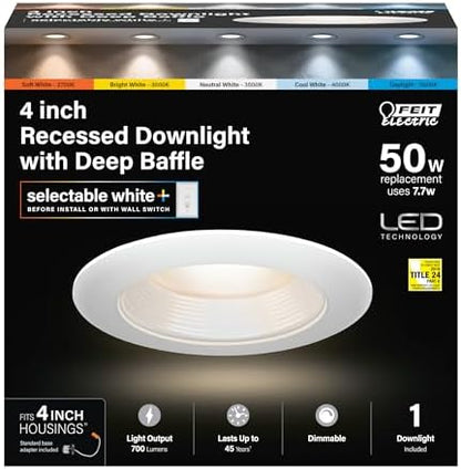 Feit Electric 4in Canless Recessed LED Downlight, 5CCT, 50W Eq