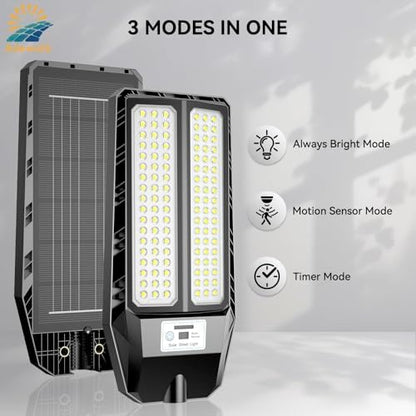 Adewalk 5000W Solar Lights Outdoor - 7000K LED Solar Street Lights Outdoor with Motion Sensor and Remote Control, IP66 Waterproof, Dusk to Dawn for Yard, Patio, 2 Pack