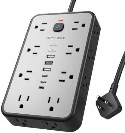 6 FT Surge Protector Power Strip with 6 USB, 16 Outlets, 2400J