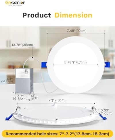 Ensenior 6 Pack 7 Inch LED Recessed Light, Canless, 5CCT Dimmable Wafer