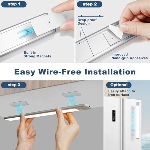 Reoshine Under Cabinet Lighting, 40 LED Motion Sensor Light Indoor Rechargeable, 1800mAh Closet Lights Battery Operated for Kitchen Cabinets, Shelves, Walls (2 Pack)