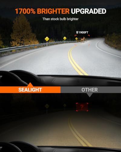 SEALIGHT H13 Bulbs, 120,000LM 17X Brightness, 9008 H13 6500K White, IP68 Waterproof 80000Hrs Lifespan, 5X Heat Dissipation driving, Plug and Play, 2 Pack