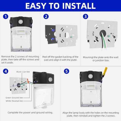 hykolity 30W LED Wall Pack Light with Dusk to Dawn Photocell, 3450LM 5000K