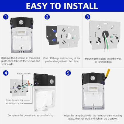 hykolity 30W LED Wall Pack Light with Dusk to Dawn Photocell, 3450LM 5000K