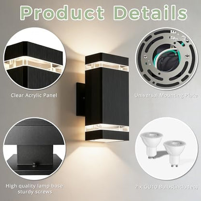 JYV Square Dusk to Dawn Outdoor Wall Lights, Up and Down, Black 4 Pack