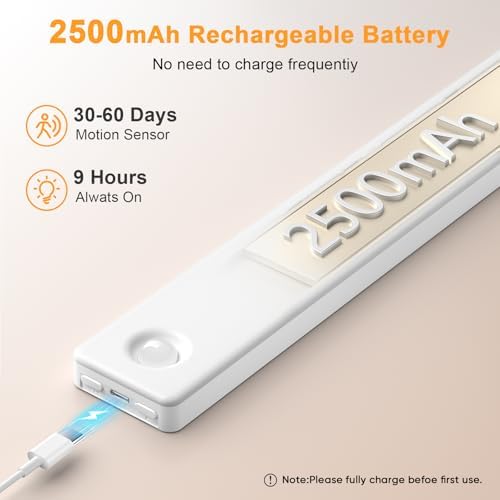 6 Pack Under Cabinet Lighting, USB Rechargeable Motion Sensor Light Indoor, Battery Operated Closet Light, LED Cabinet Lights, Stick On Dimmable Under Counter Lights for Kitchen