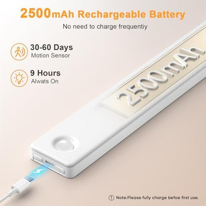 6 Pack Under Cabinet Lighting, USB Rechargeable Motion Sensor Light Indoor, Battery Operated Closet Light, LED Cabinet Lights, Stick On Dimmable Under Counter Lights for Kitchen