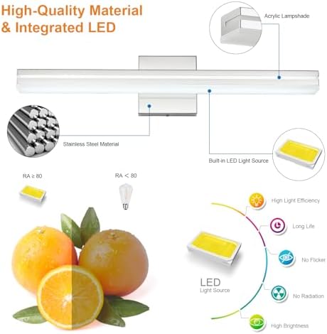 SineRise 24-Inch LED Modern Bathroom Vanity Light Bar, Chrome Modern Acrylic Bathroom Wall Lighting Fixtures Over Mirror (Cool White 6000K)