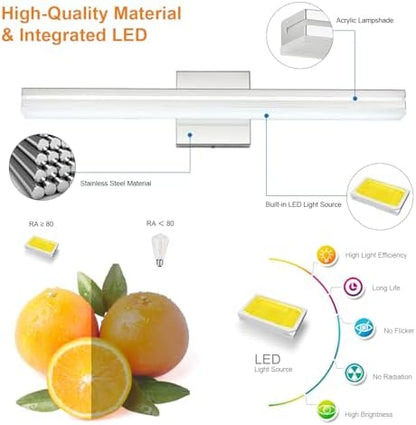 SineRise 24-Inch LED Modern Bathroom Vanity Light Bar, Chrome Modern Acrylic Bathroom Wall Lighting Fixtures Over Mirror (Cool White 6000K)