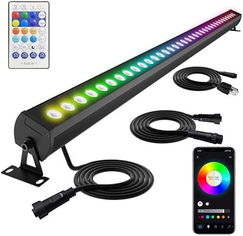 40-Inch Linkable LED Wall Washer Light Bar – Smart RGBCW Color Changing LED, Bluetooth & RF Remote Control, 2700K–6500K Tunable White, 16M Colors, 1–100% Dimmable, IP65 Waterproof