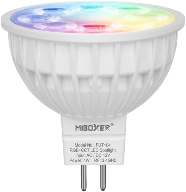 MiBOXER FUT104 4W MR16 RGB+CCT LED Spotlight 2.4G, 2.4G RGB+CCT Bulb, Spotlight, 2.4GHz RF Remote Controllable