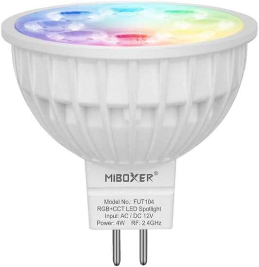 MiBOXER FUT104 4W MR16 RGB+CCT LED Spotlight 2.4G, 2.4G RGB+CCT Bulb, Spotlight, 2.4GHz RF Remote Controllable