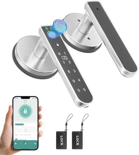 Fingerprint Door Lock, Finger Print Door Knobs Thumbprint Door Knob with App Control/Fingerprints/IC Cards/Codes/Keys, Smart Lock for Bedroom Home Apartment