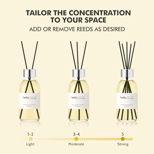 Clesh Reed Diffuser Set, 6.7 oz Vanilla Scented Diffuser with Sticks, Home Fragrance Reed Diffuser for Bathroom Shelf Decor