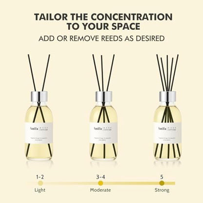 Clesh Reed Diffuser Set, 6.7 oz Vanilla Scented Diffuser with Sticks, Home Fragrance Reed Diffuser for Bathroom Shelf Decor
