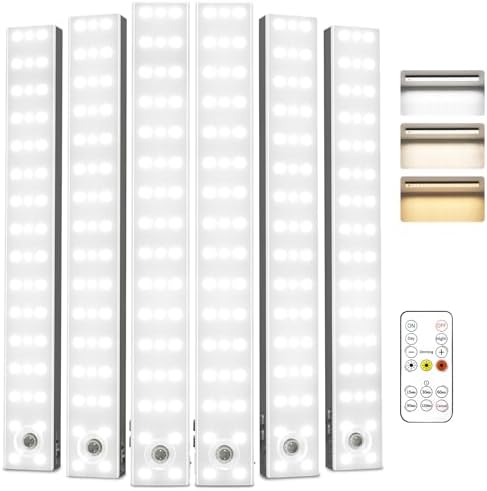 EZVALO 13inch Under Cabinet Lighting, 3200mAh Rechargeable Wireless Motion Sensor Lights, 96 LEDs, 3 Color Temps, Dimmable, Timer, Magnetic, with Remote for Kitchen (6 Pack)
