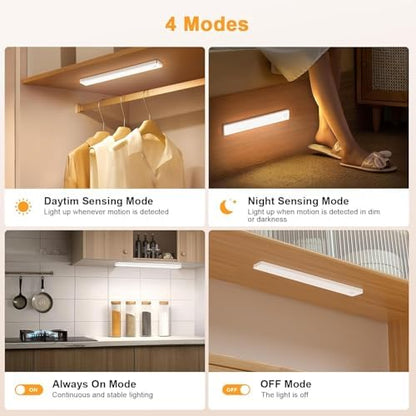 6 Pack Under Cabinet Lighting, USB Rechargeable Motion Sensor Light Indoor, Battery Operated Closet Light, LED Cabinet Lights, Stick On Dimmable Under Counter Lights for Kitchen