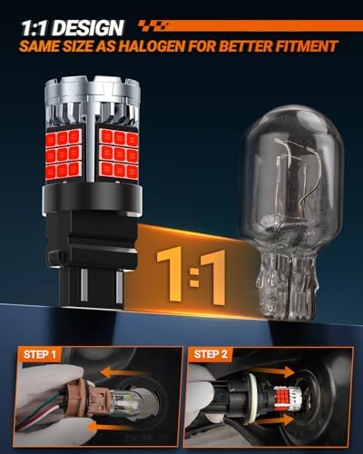 SEALIGHT 7440 7443 LED Bulb Red, 7441 7444 LED Bulbs for Brake Lights, 600% Brighter T20 W21W for Stop Tail Brake Signal Lights, Pack of 2