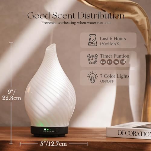 Porseme Essential Oil Diffuser 150ml Handmade Glass Diffuser 6H Runtime