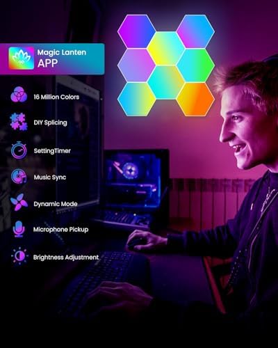 NIUCOO 12 Pack Hexagon LED Lights Panels – Smart RGB Wall Lights with APP/Remote & Music Sync, DIY Modular & Gaming Room Decor, Wall LED Panels Lights for Bedroom