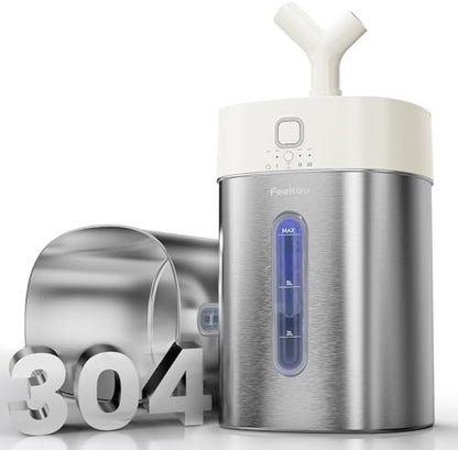 Feekaa Stainless Steel Humidifier, Easy Clean Dishwasher Safe, 4L/1Gal Cool Mist Humidifiers for Bedroom, Humidifiers for Baby, Humidifier Large Room for Nursery, Plant, Office, Living Room, White