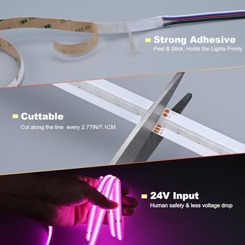 JOYLIT 24V COB LED Strip 32.8FT RGB+4000K 784 LEDs/M Dotless for DIY