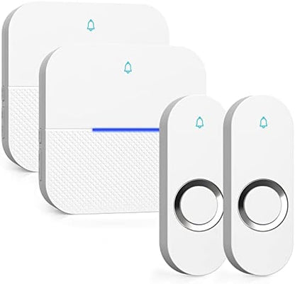 AIDA Lighted Wireless Doorbell for Home, Waterproof Battery Doorbell Wireless 1,000ft Range, 5 Volume Levels with 58 Chimes & LED Flash on Receiver (White, 2 Buttons & 2 Receivers)