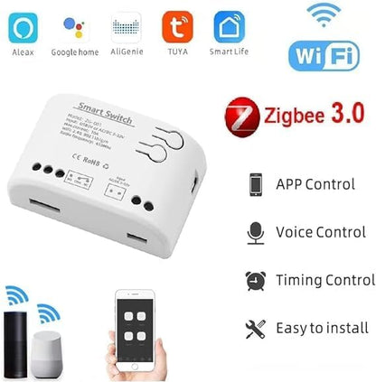 Smart Relay Switch Module, Zigbee WiFi Wireless Garage Door Opener 1CH AC/DC 7-32V/USB 5V Remote Control Switch Dry Contact Momentry Switch Compatible with Alexa and Google Home, White