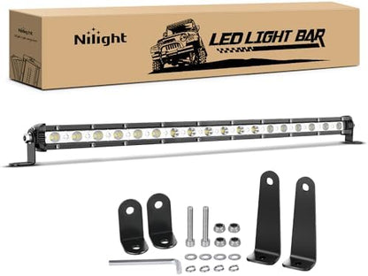 Nilight Single Row LED Light Bar Ultra-Slim Spot Flood Combo Beam Pod 20 Inch 54W Fog Driving Work Roof Bumper Lighting for Offroad 4x4 Trucks SUV ATV UTV