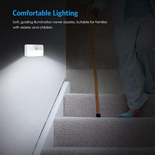 AMIR 4 Pack Mini Motion Sensor Stair Light for Indoor, Battery-Powered LED Night Light, 40 Lumen 6500K, Cordless Closet Lights, Safe Lights for Stairs, Hallway, Bathroom, Kitchen, Cabinet