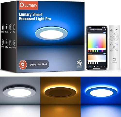 Lumary Smart Recessed Lighting Pro 6 Inch with RGB/Night Ring, 1100LM 4Pack