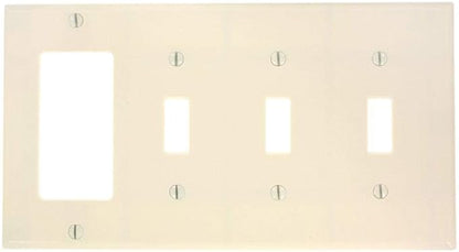 Leviton 4-Gang 3-Toggle 1-Decora/GFCI Device Combination Wallplate, P326-T, Light Almond