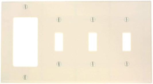 Leviton 4-Gang 3-Toggle 1-Decora/GFCI Device Combination Wallplate, P326-T, Light Almond