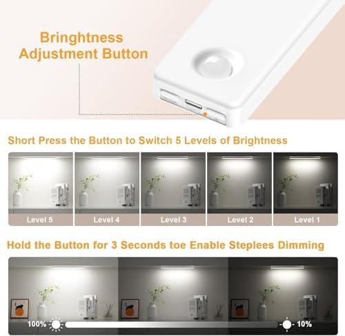 6 Pack Under Cabinet Lighting, USB Rechargeable Motion Sensor Light Indoor, Battery Operated Closet Light, LED Cabinet Lights, Stick On Dimmable Under Counter Lights for Kitchen