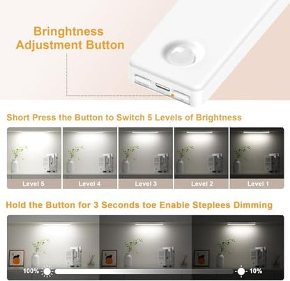6 Pack Under Cabinet Lighting, USB Rechargeable Motion Sensor Light Indoor, Battery Operated Closet Light, LED Cabinet Lights, Stick On Dimmable Under Counter Lights for Kitchen