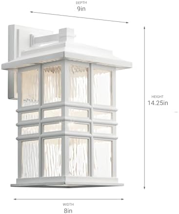 Kichler Beacon Square 14.25" Outdoor Wall Light in White, 1-Light Exterior Wall Sconce with with Clear Hammered Glass, (14.25" H x 8" W), 49830WH