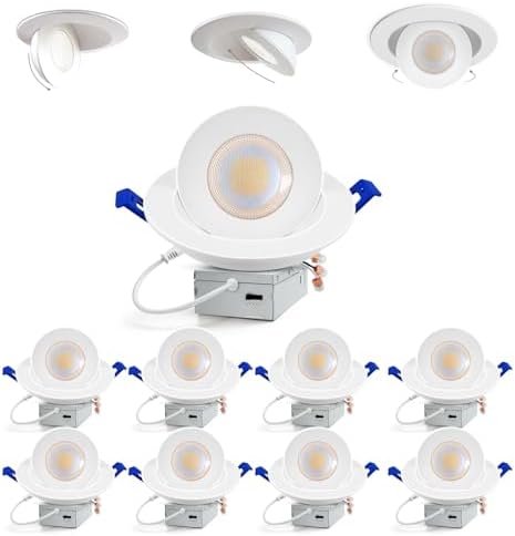 Adetu 6 inch Gimbal LED Recessed Light, 5CCT, 15W, 1700LM, 8 Pack