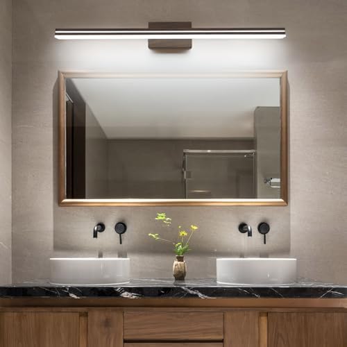 SineRise LED Modern Bathroom Vanity Light Fixtures (40-Inch, 3000K/4000K/6000K, Dimmable), Brown Wood Painted Modern Acrylic Bathroom Wall Lighting Fixtures Over Mirror