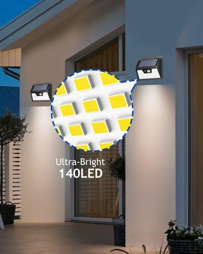 Peasur Solar Outdoor Lights [15 Pack/140LED], Motion Sensor Outdoor Light Ultra-Bright, Solar Powered Security Lights 3 Working Modes, Waterproof for Outside Garden Yard (500LM)