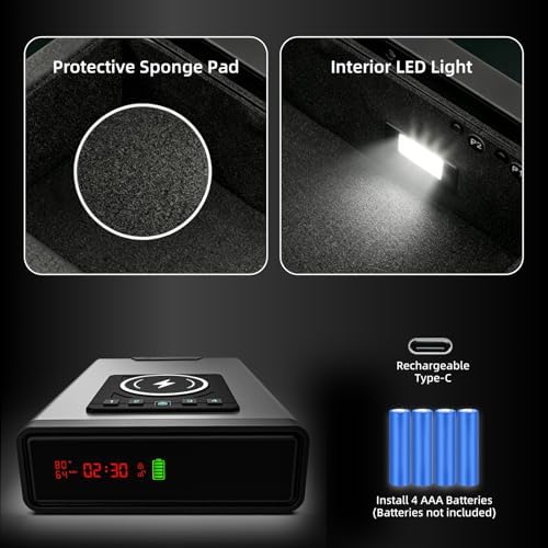 XDeer Biometric Gun Safe for Handgun with Wireless Charging, Quick Access Fingerprint Gun Safes, Bedside Pistol Case, 7/24 Digital Alarm Clock Small Safe Silver 1PCS