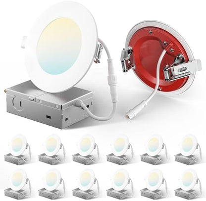 Amico 12 Pack 4 Inch Fire Rated LED Recessed Light, 2 HR Fire Rating, 5CCT