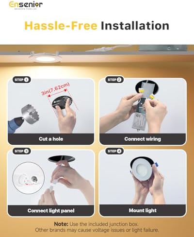 Ensenior 6 Pack 3 Inch LED Recessed Light, Canless, 5CCT Dimmable Wafer