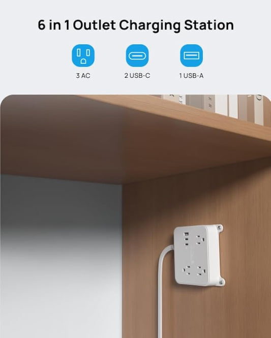 TROND Flat Plug Power Strip, 5FT Ultra Thin Flat Extension Cord with 3 AC Outlets, Wall Mount USB Plug Behind TV, Wall Outlet to Hide in Drawer, Attach Under Desk Cabinet Vanity Counter