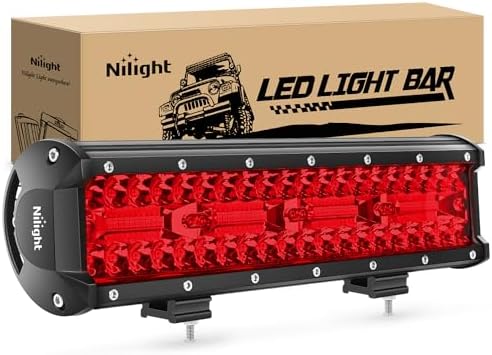 Nilight LED Light Bar 12 Inch 240W Red Pod Lights Triple Row Spot Flood Combo 30000LM Driving Boat Off Road Lighting for Trucks Pickup Golf Cart SUV ATV UTV 4x4 Van Camper Tractor