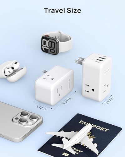 TROND 2 to 3 Prong Outlet Adapter 2 Pack, 3 AC Power Splitter with USB C