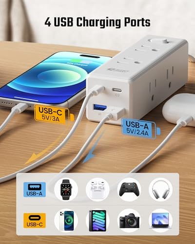 SUPERDANNY 25Ft Extension Cord with Multiple Outlets, Flat Plug Power Strip