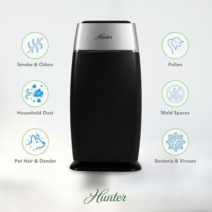 Hunter HP100 Air Purifier for Bedroom, Living Room, Dorm, White & Silver