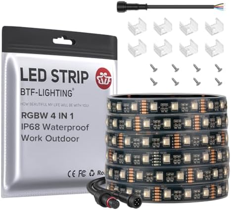 BTF-LIGHTING RGBW LED Strip IP68 Waterproof Warm White DC12V 16.4FT 300LED